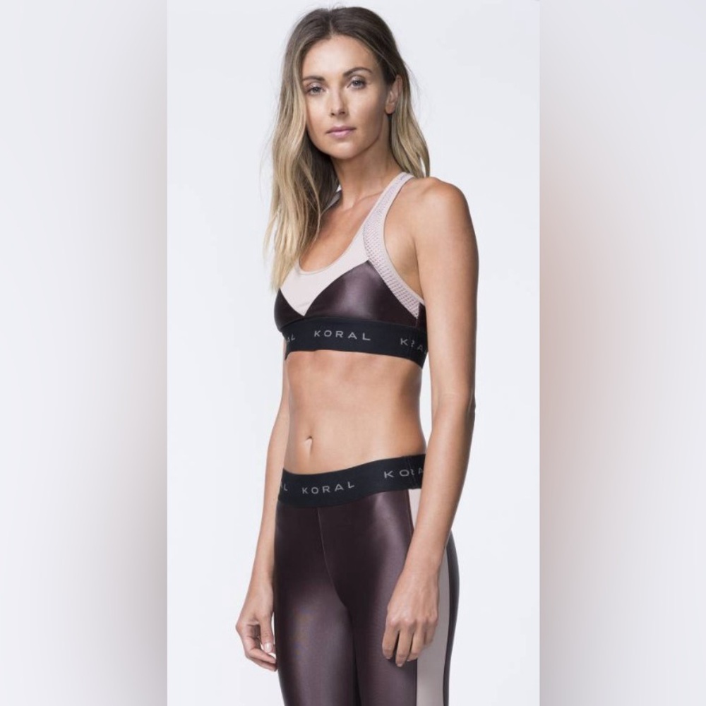 Koral Emblem Cropped Legging - Bisque/Bordeaux | Medium